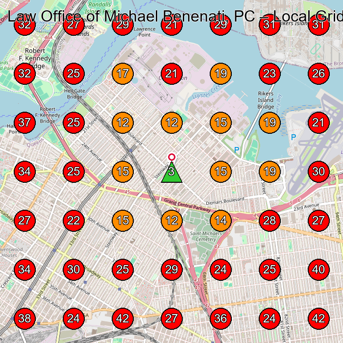Law Office of Michael Benenati, PC GeoGrid visibility map for Lawyer in Astoria