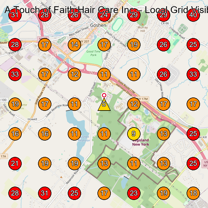 A Touch of Faith Hair Care Inc GeoGrid visibility map for Bicycle Store in Goshen