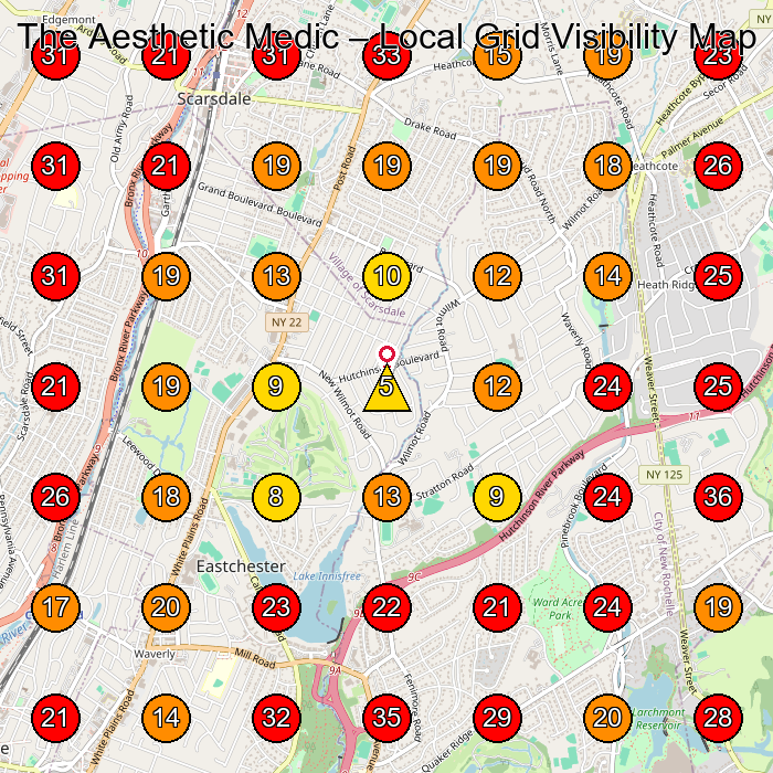 The Aesthetic Medic GeoGrid visibility map for Medical Spa in Scarsdale