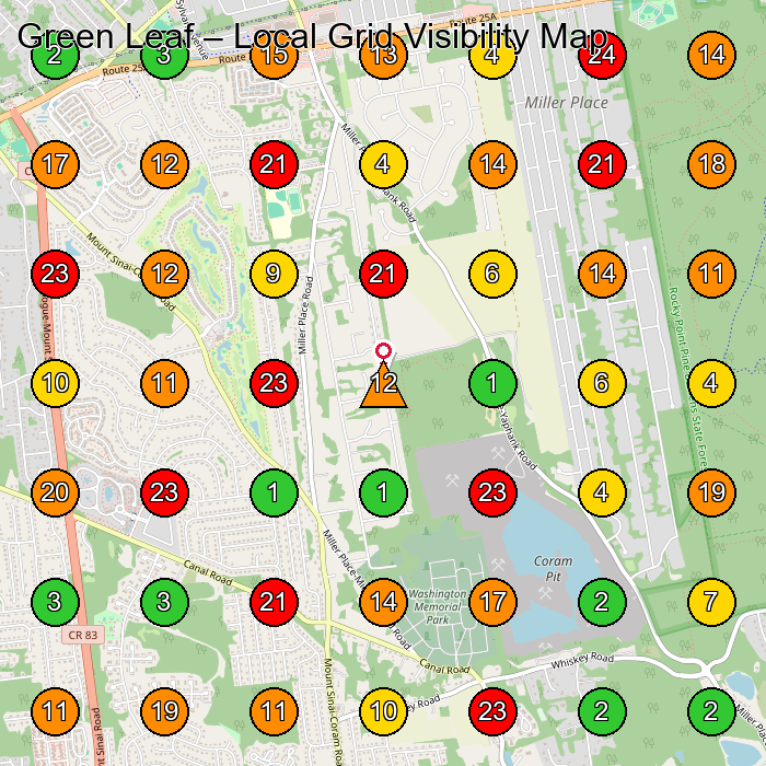 Green Leaf Lawn Care Service GeoGrid ranking map for Miller Place NY