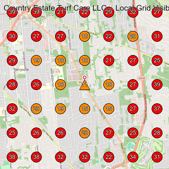 Country Estate Turf Care LLC GeoGrid visibility map for Lawn Care Service in Miller Place