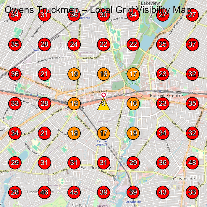 Owens Truckmen GeoGrid visibility map for Trucking Company in Island Park