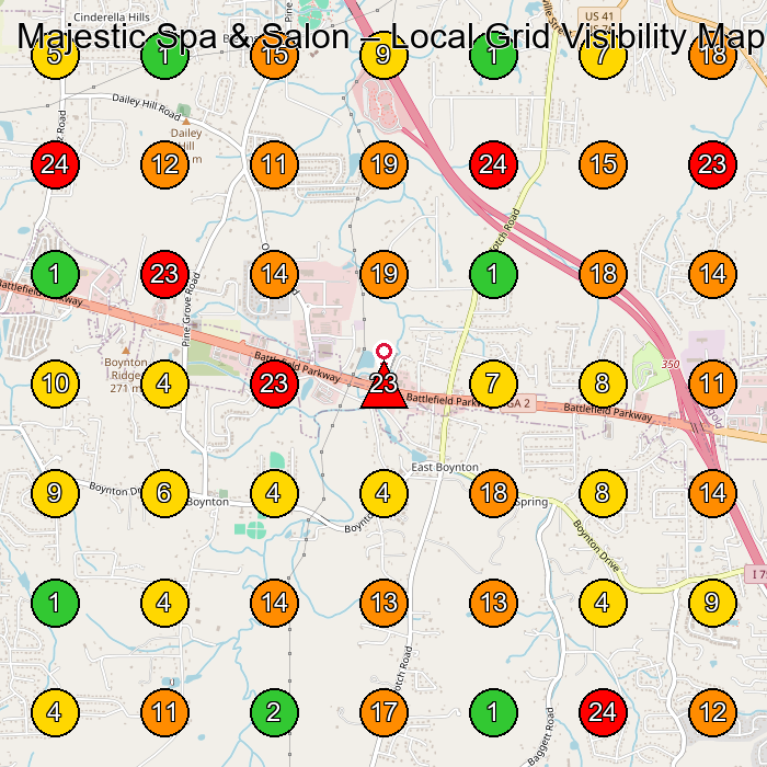 Majestic Spa & Salon Spa GeoGrid ranking map for Ringgold GA