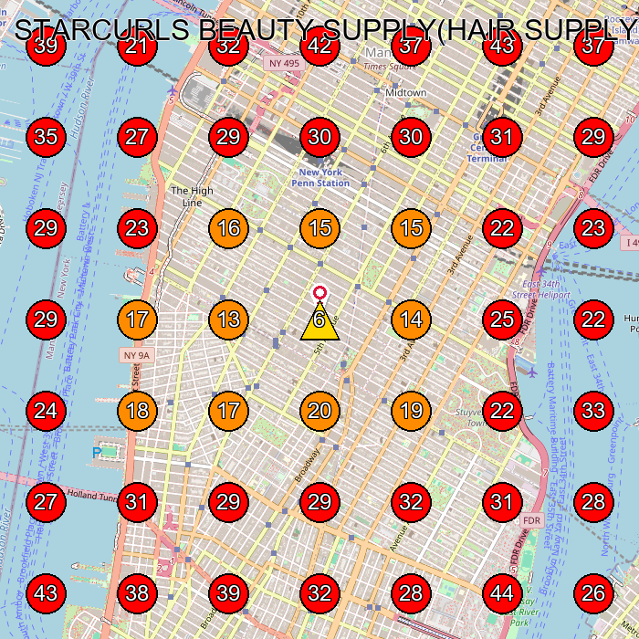 STARCURLS BEAUTY SUPPLY(HAIR SUPPLY) GeoGrid visibility map for Beauty Product Supplier in New York
