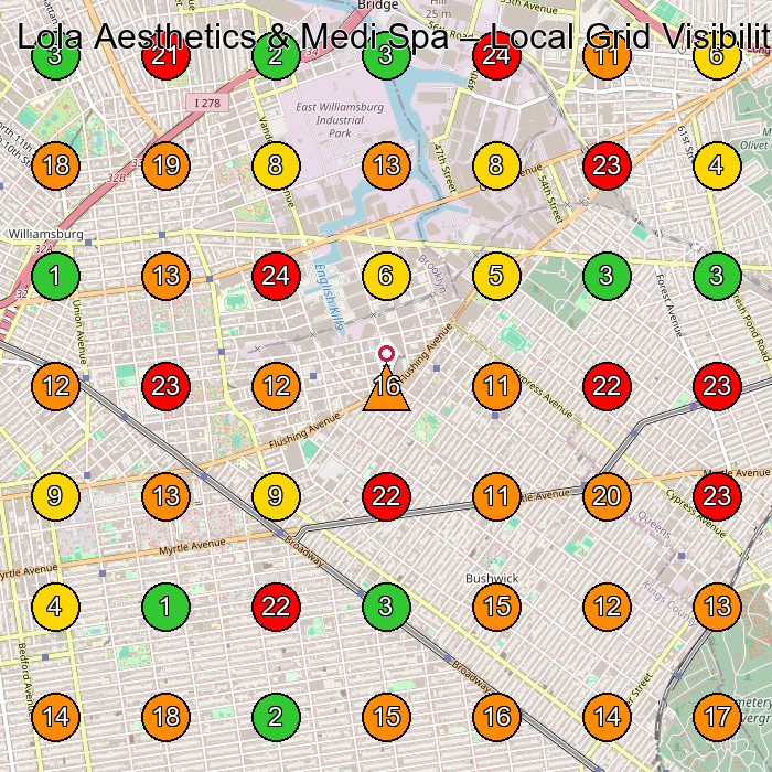 Lola Aesthetics & Medi Spa Medical Spa GeoGrid ranking map for Brooklyn NY
