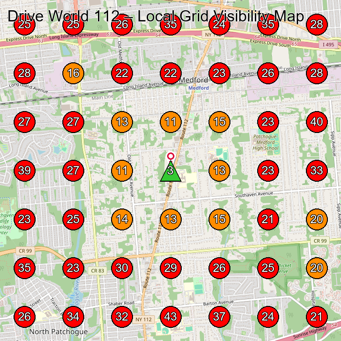Drive World 112 GeoGrid visibility map for Used Car Dealer in Medford