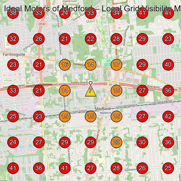 Ideal Motors of Medford GeoGrid visibility map for Used Car Dealer in Medford