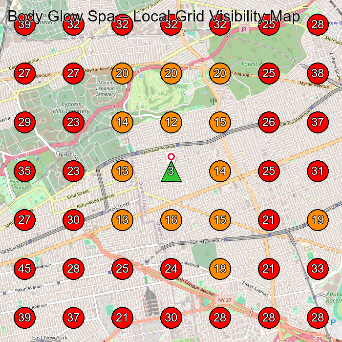 Body Glow Spa GeoGrid visibility map for Spa in Richmond Hill