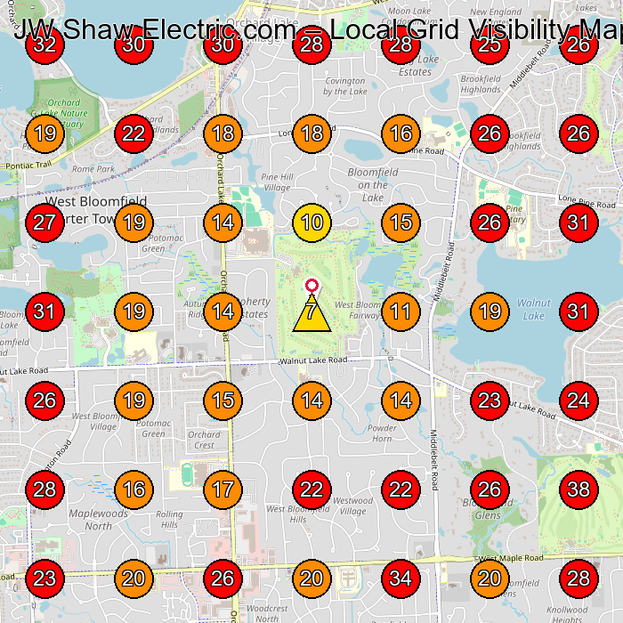 JW Shaw Electric.com GeoGrid visibility map for Electrician in None