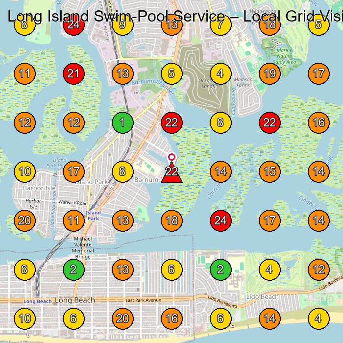 Long Island Swim-Pool Service Swimming Pool Contractor GeoGrid ranking map for Island Park NY