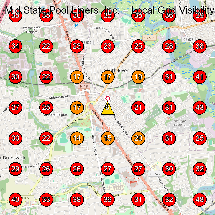 Mid State Pool Liners, Inc. GeoGrid visibility map for Swimming Pool Contractor in Milltown