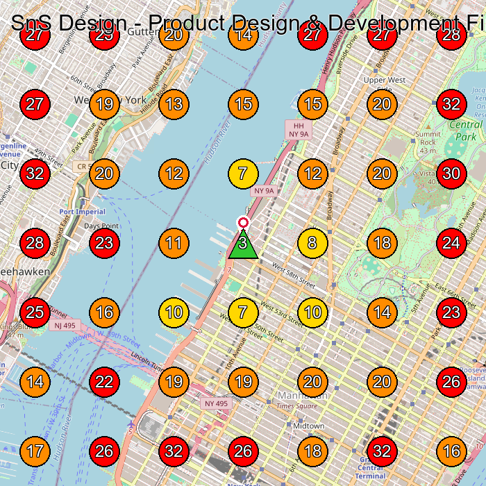 SnS Design - Product Design & Development Firm GeoGrid visibility map for Manufacturer in New York