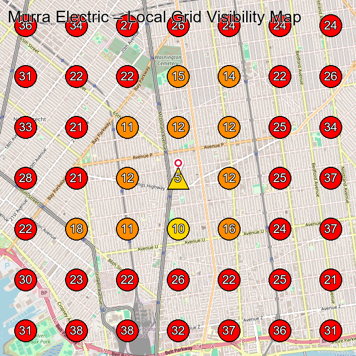 Murra Electric GeoGrid visibility map for Electrician in Brooklyn