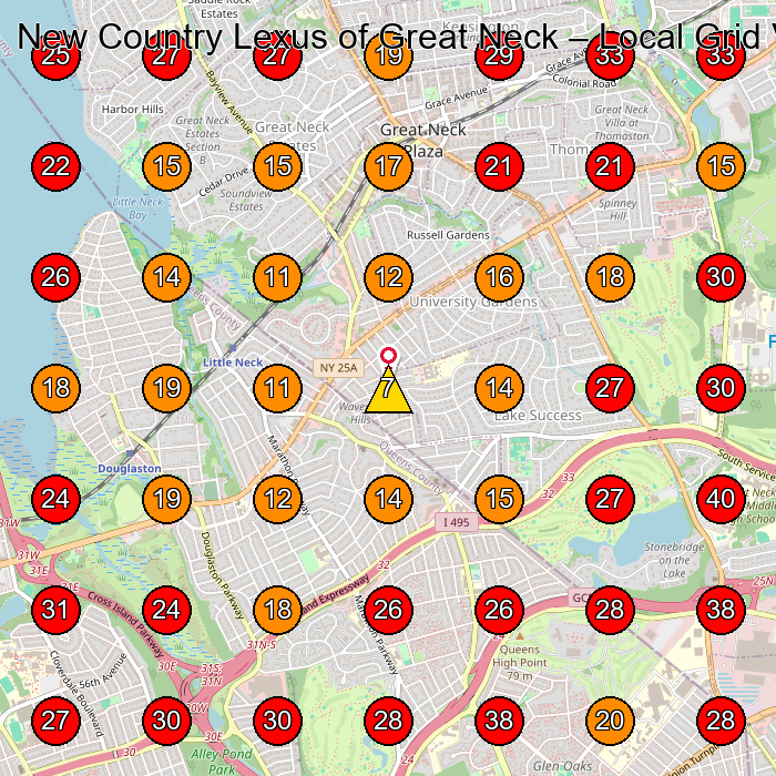 New Country Lexus of Great Neck GeoGrid visibility map for Car Dealer in Roslyn