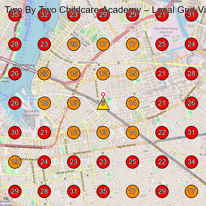 Two By Two Childcare Academy GeoGrid visibility map for Preschool in Brooklyn