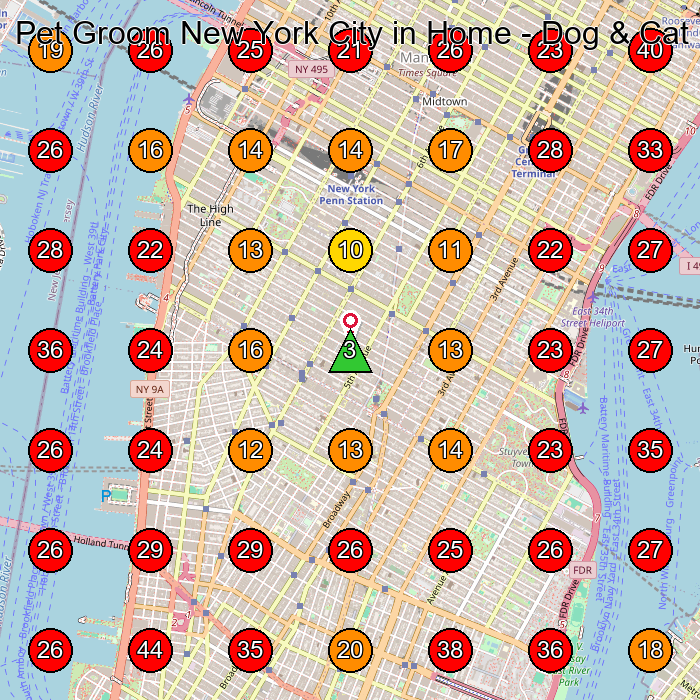 Pet Groom New York City in Home - Dog & Cat Grooming GeoGrid visibility map for Pet Groomer in New York