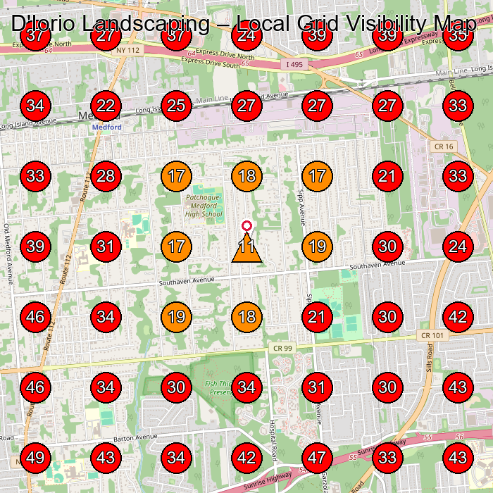 D'Iorio Landscaping GeoGrid visibility map for Landscaper in Medford