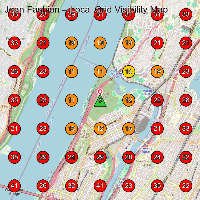 Joan Fashion GeoGrid visibility map for Boutique in Bronx