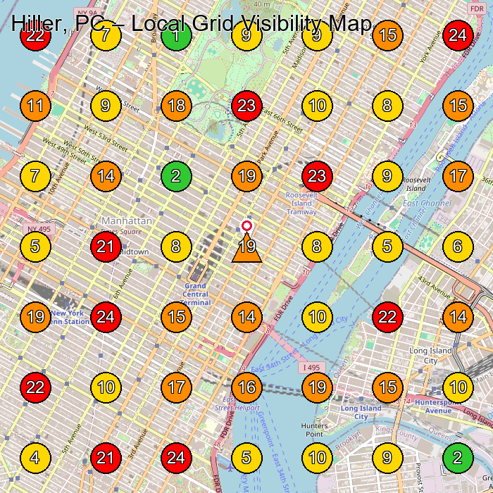Hiller, PC Legal Services GeoGrid ranking map for New York NY