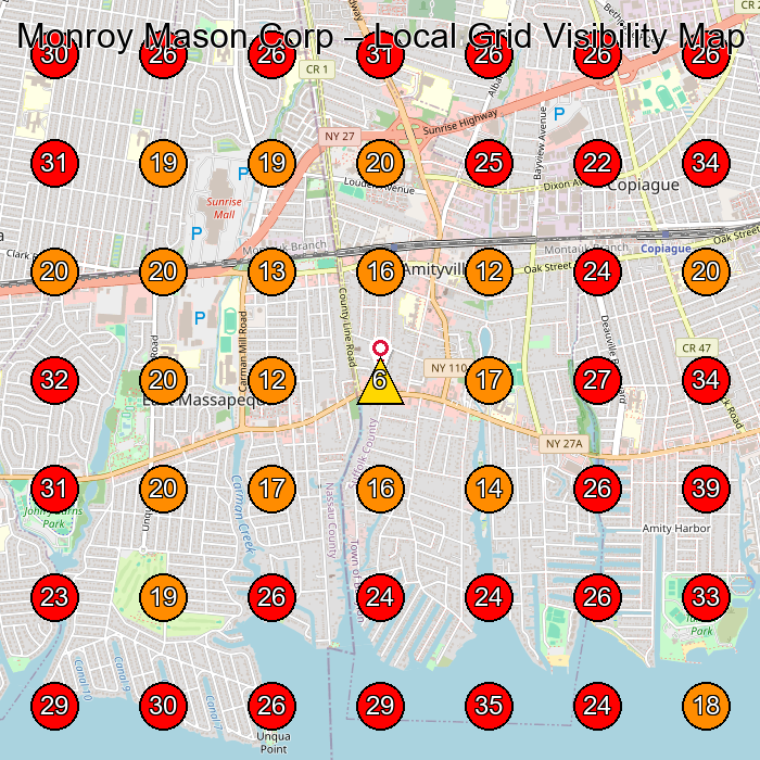 Monroy Mason Corp GeoGrid visibility map for Masonry Contractor in Copiague