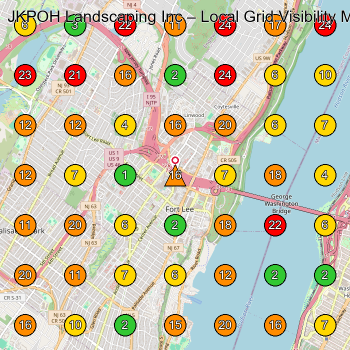 JKPOH Landscaping Inc Landscape Designer GeoGrid ranking map for Fort Lee NJ