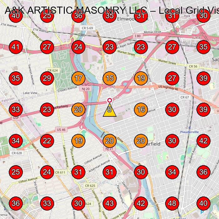A&K ARTISTIC MASONRY LLC GeoGrid visibility map for Masonry Contractor in Elmwood Park