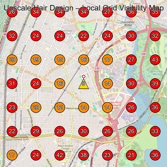 Upscale Hair Design GeoGrid visibility map for Barber Shop in Bronx