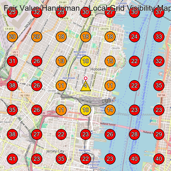 Fair Value Handyman GeoGrid visibility map for Handyman/Handywoman/Handyperson in New York