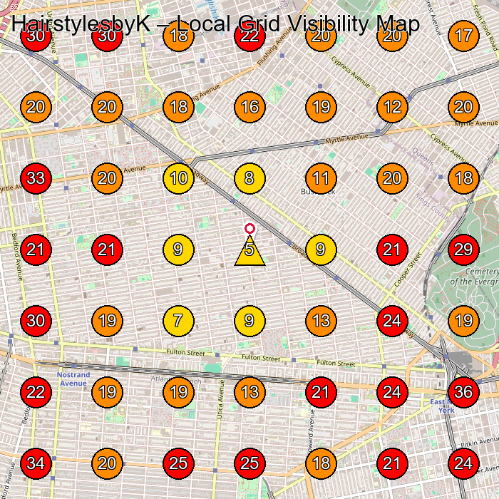 HairstylesbyK GeoGrid visibility map for Hair Salon in Brooklyn