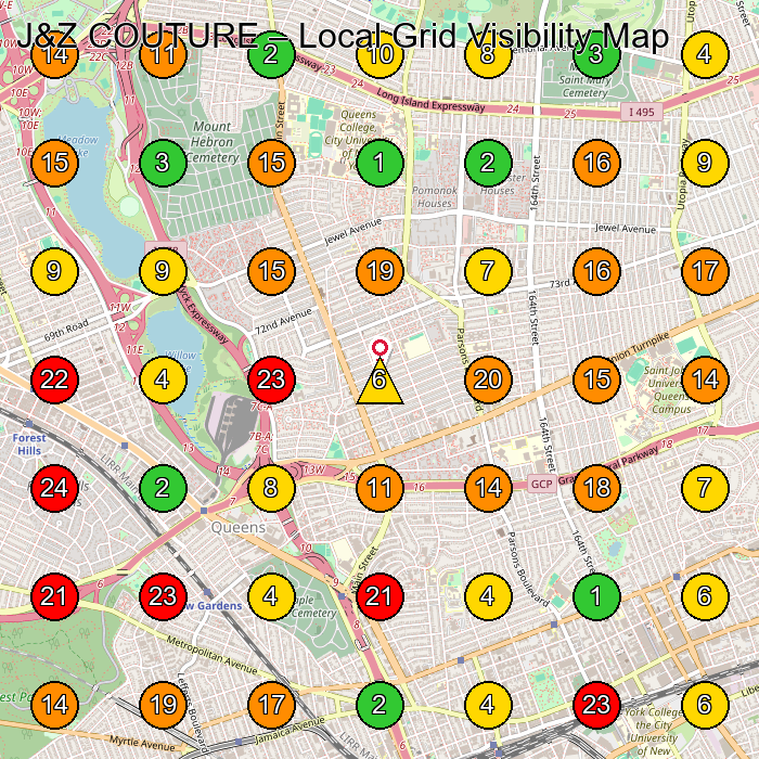 J&Z COUTURE Men'S Clothing Store GeoGrid ranking map for Flushing NY