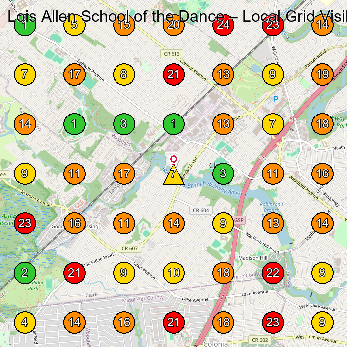 Lois Allen School of the Dance Dance School GeoGrid ranking map for Clark NJ