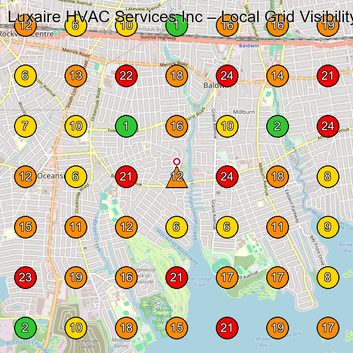Luxaire HVAC Services Inc Hvac Contractor GeoGrid ranking map for Baldwin NY