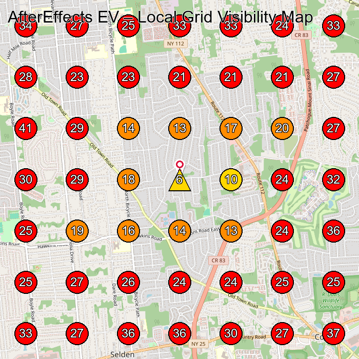 AfterEffects EV GeoGrid visibility map for Electrician in Coram
