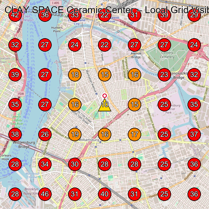 CLAY SPACE Ceramic Center GeoGrid visibility map for Painting Studio in Brooklyn