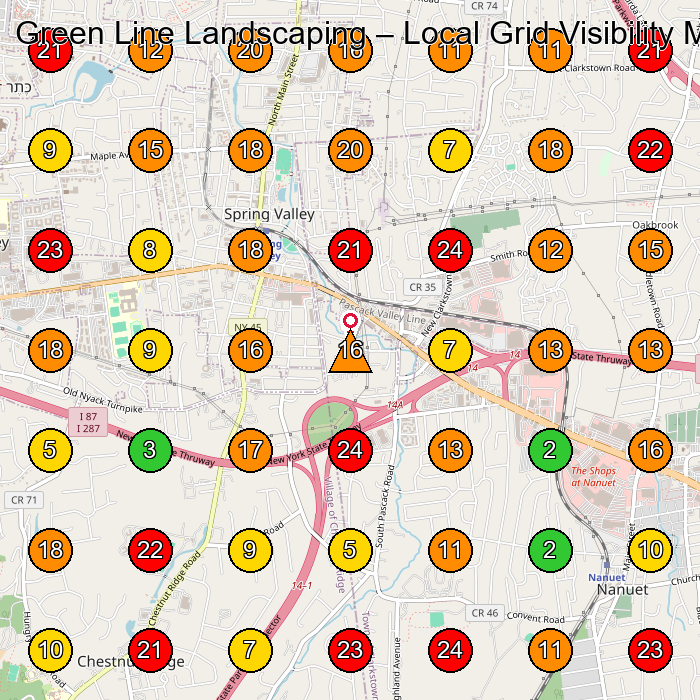 Green Line Landscaping Landscaper GeoGrid ranking map for Spring Valley NY
