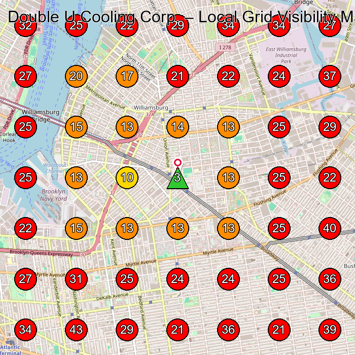 Double U Cooling Corp. GeoGrid visibility map for Hvac Contractor in Brooklyn