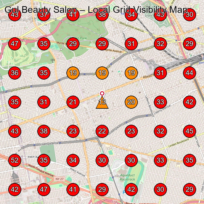 Gul Beauty Salon GeoGrid visibility map for Beauty Salon in Queens