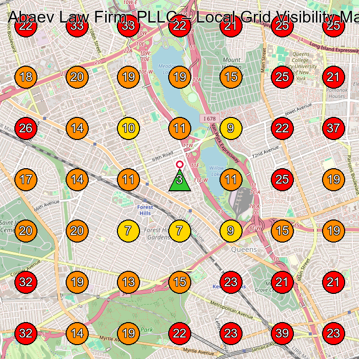 Abaev Law Firm, PLLC GeoGrid visibility map for Personal Injury Attorney in Queens