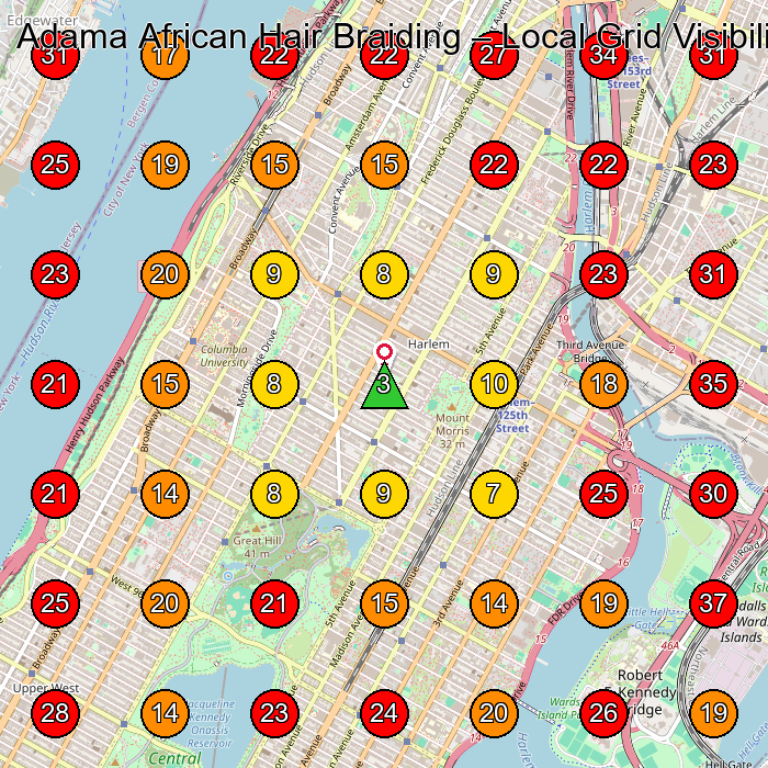 Adama African Hair Braiding GeoGrid visibility map for Hair Salon in New York