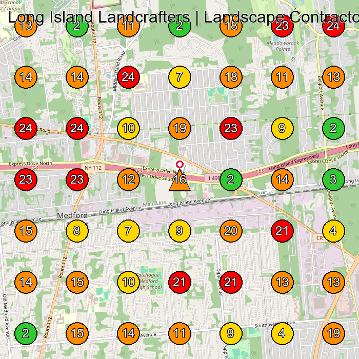Long Island Landcrafters | Landscape Contractors Landscaper GeoGrid ranking map for Medford NY