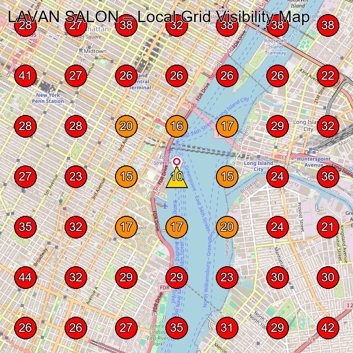 LAVAN SALON GeoGrid visibility map for Hair Salon in New York