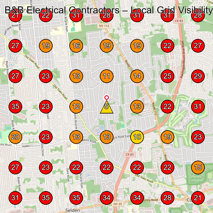 B&B Electrical Contractors GeoGrid visibility map for Electrician in Coram