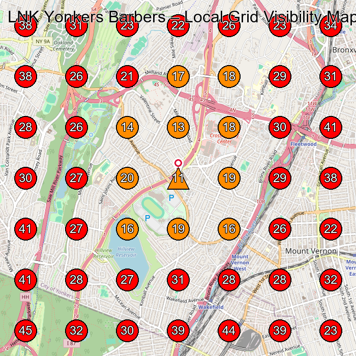 LNK Yonkers Barbers GeoGrid visibility map for Tattoo And Piercing Shop in Yonkers