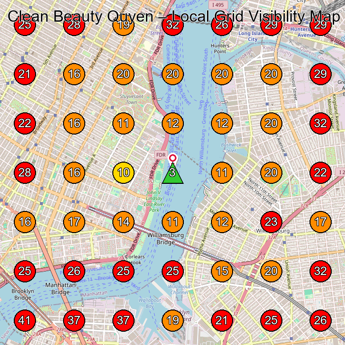 Clean Beauty Quyen GeoGrid visibility map for Facial Spa in Brooklyn