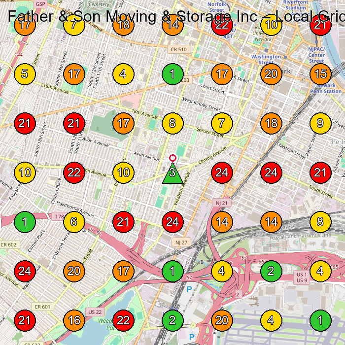 Father & Son Moving & Storage Inc Moving Company GeoGrid ranking map for Newark NJ