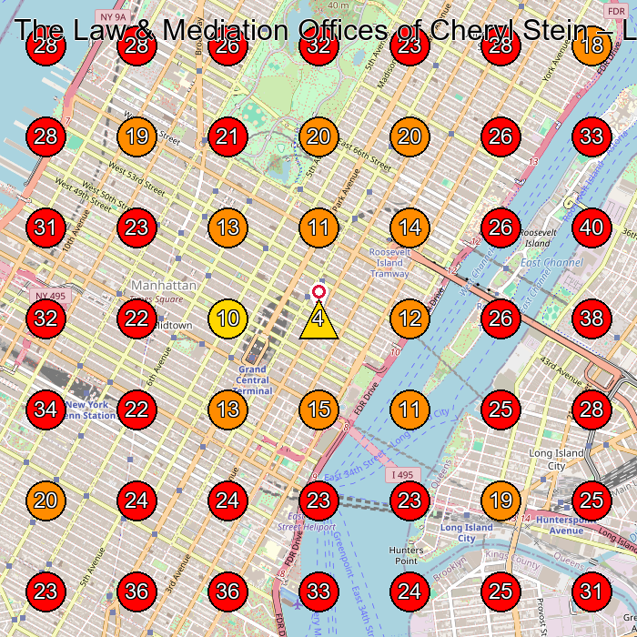 The Law & Mediation Offices of Cheryl Stein GeoGrid visibility map for Legal Services in New York