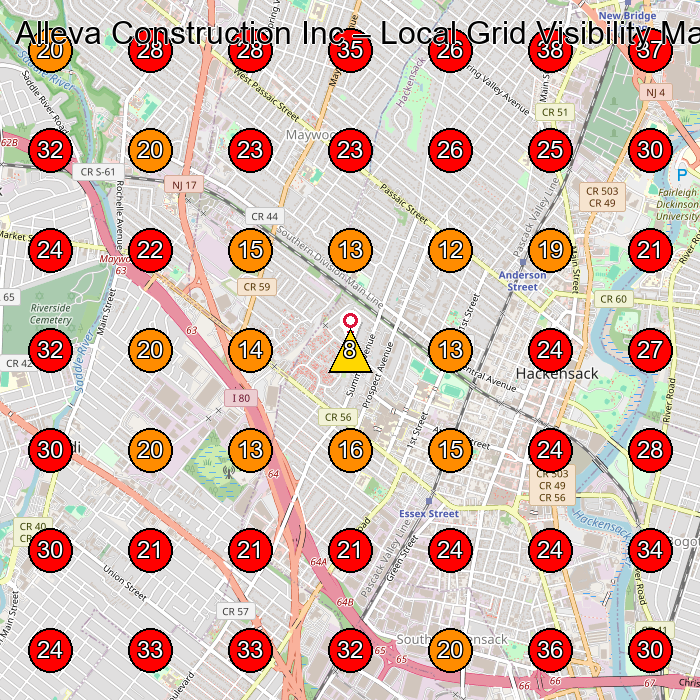 Alleva Construction Inc GeoGrid visibility map for Construction Company in Hackensack