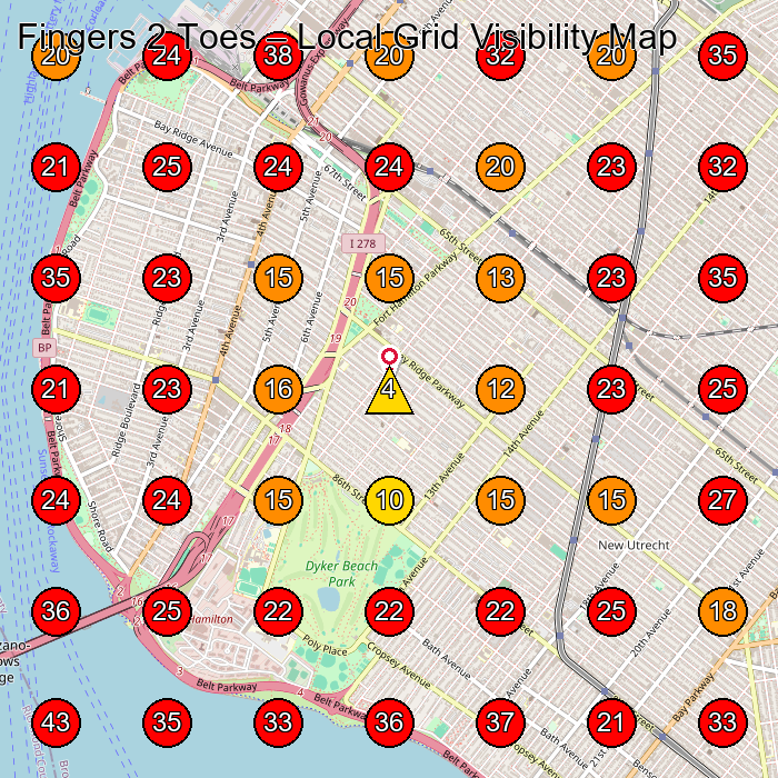 Fingers 2 Toes GeoGrid visibility map for Sala³N De Manicura Y Pedicura in Brooklyn