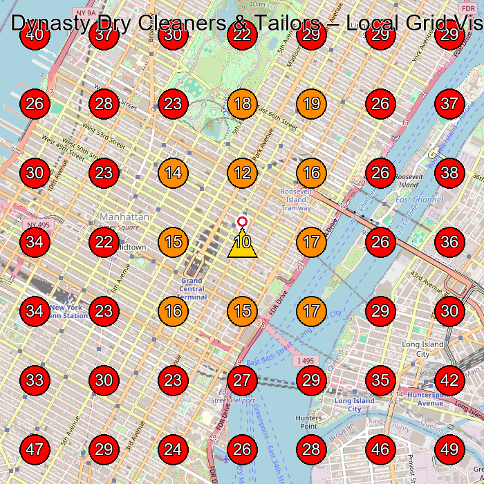 Dynasty Dry Cleaners & Tailors GeoGrid visibility map for Dry Cleaner in New York