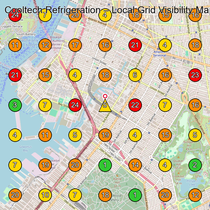 Cooltech Refrigeration Restaurant Supply Store GeoGrid ranking map for Brooklyn NY